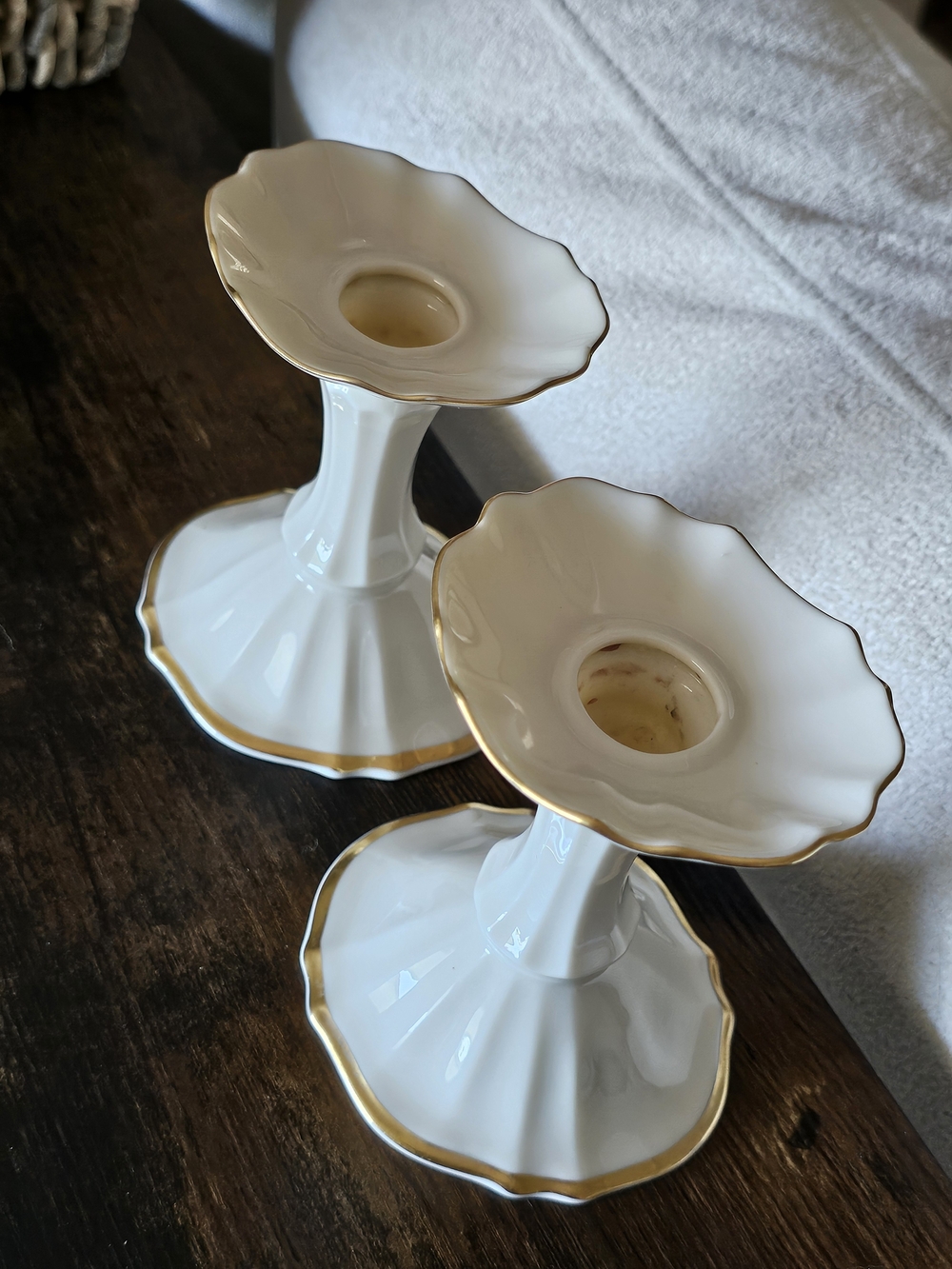 Lenox Symphony Pair Of Cream Gold Candlestick Holders